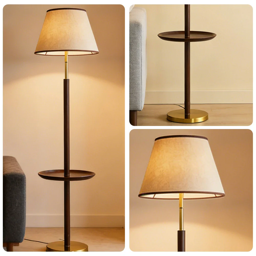 LIVARA Floor Lamp Three-Mode Lighting Beech Wood Tabletop Handwoven Fabric Shade Tip-Resistant Base - Image 3